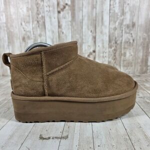 UGG Classic Ultra Mini Platform‎ Chestnut Brown Suede Boots 1135092 Womens 8